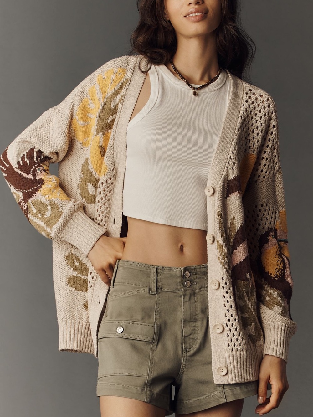 Anthropologie Toucan Cardigan Sweater Open Knit Long Sleeve New Large Tropical - Picture 3 of 15